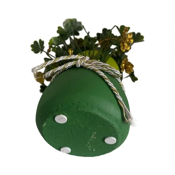 St Patricks Day Table Top Decor Green Gold Decorative Four Leaf Clover Plant Pot - Picture 4 of 8